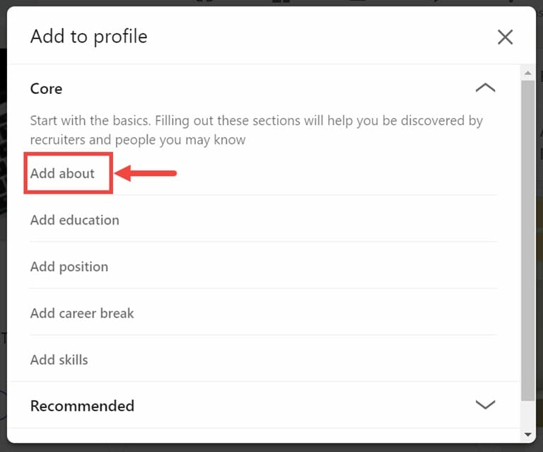 add about to your LinkedIn profile