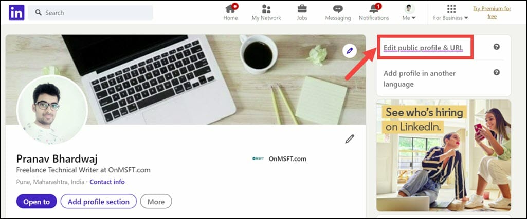 edit public profile and url option