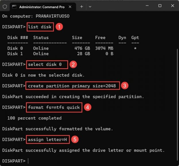 Create Partition Using Diskpart