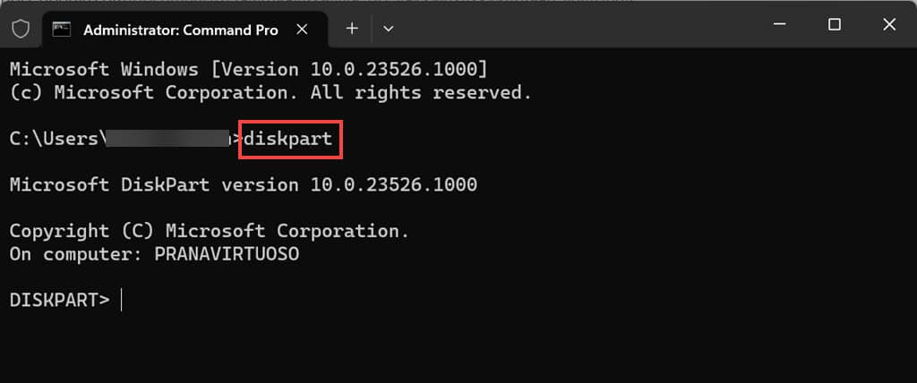Diskpart Launched