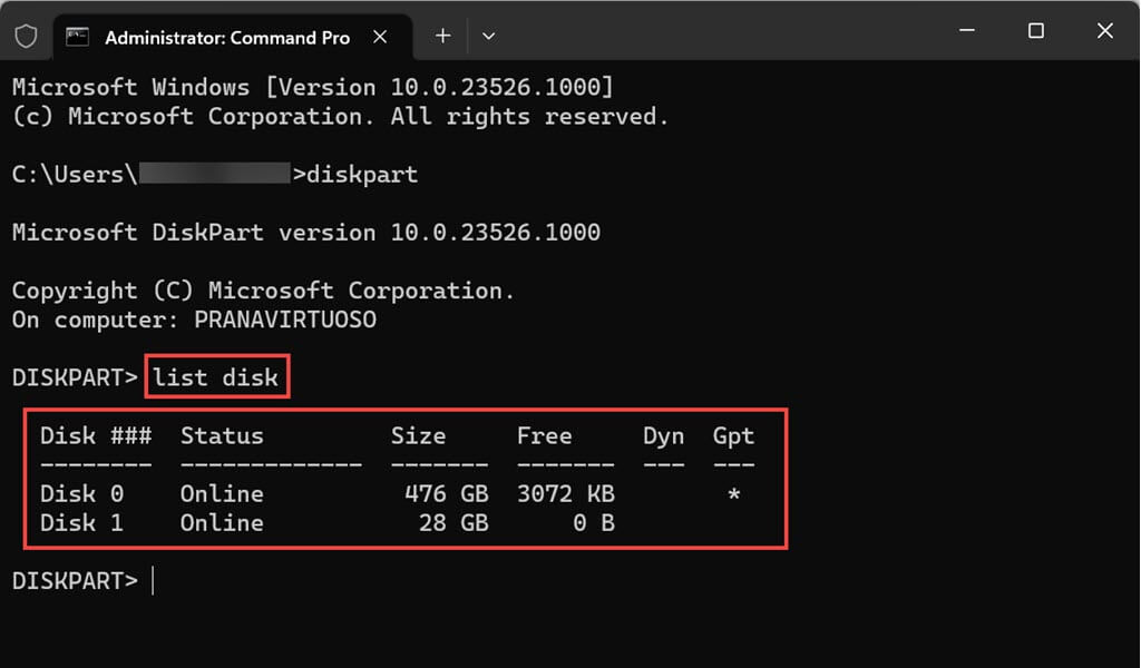 List Disk Command