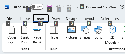 Press ALT in an Office app to see what keys you could combine to invoke menu commands