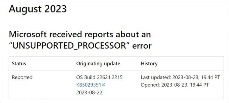 Windows 11 Unsupported Processor Error