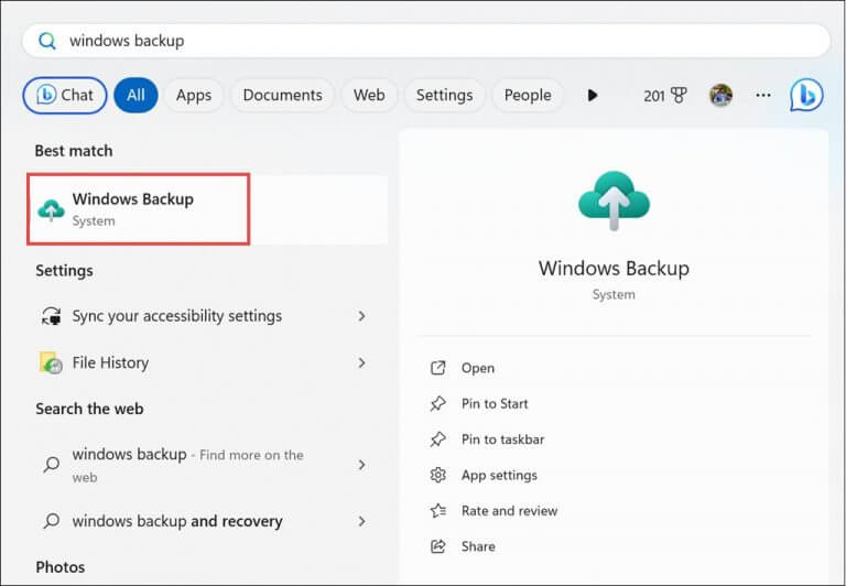 launch Windows Backup