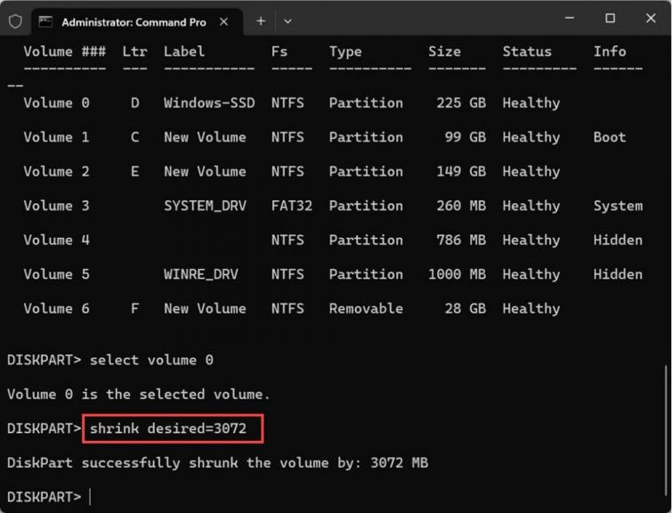 Shrink Volume Using The Diskpart