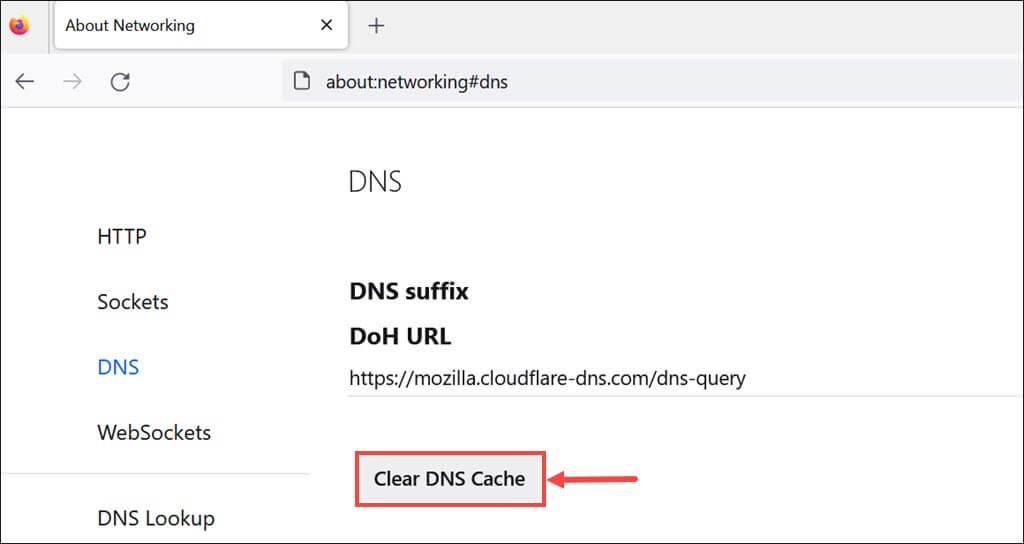 Clear DNS cache button Firefox