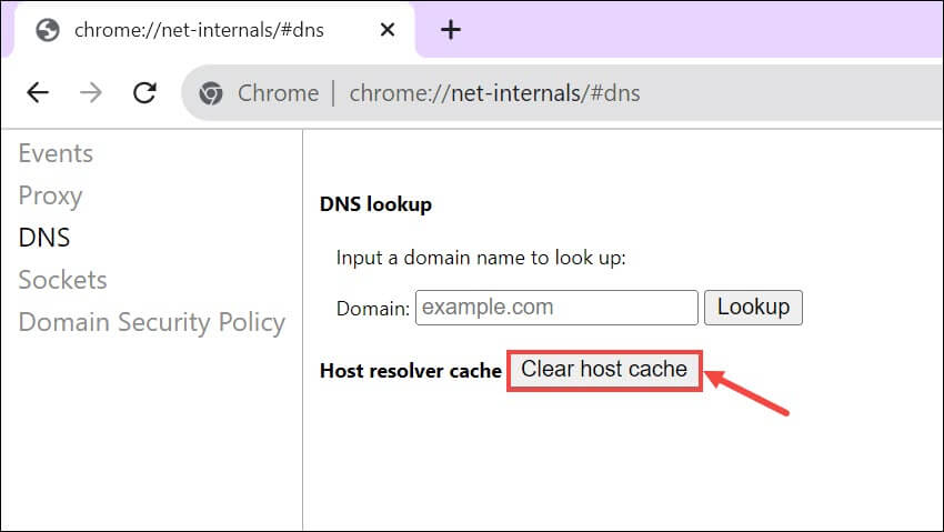 Clear host cache button Chrome