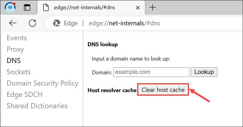 Click Clear host cache button