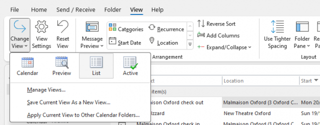 Outlook list view