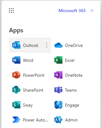 M365 Apps menu