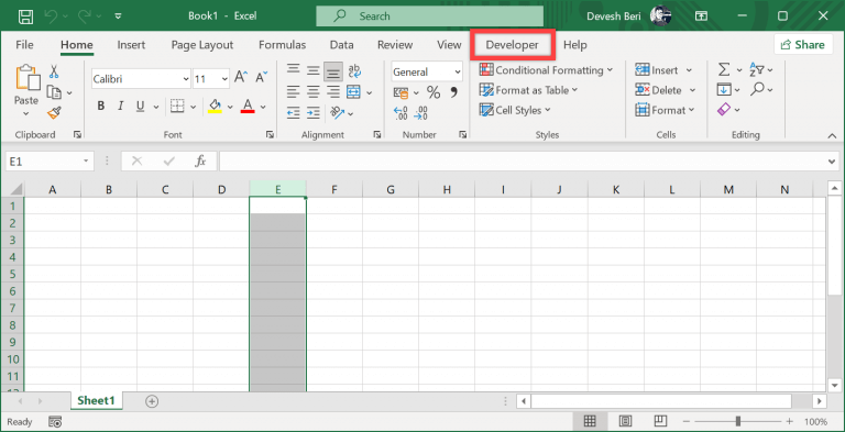 enable the Developer tab in Excel