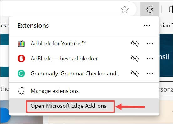 Open Microsoft Edge Add-ons