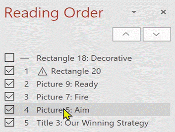 Reading Order screen