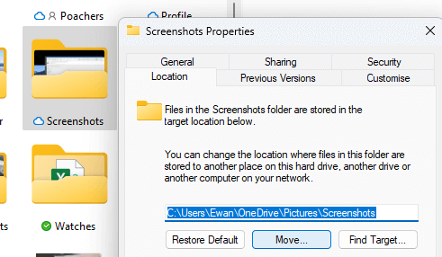 Move Screenshots to a different location